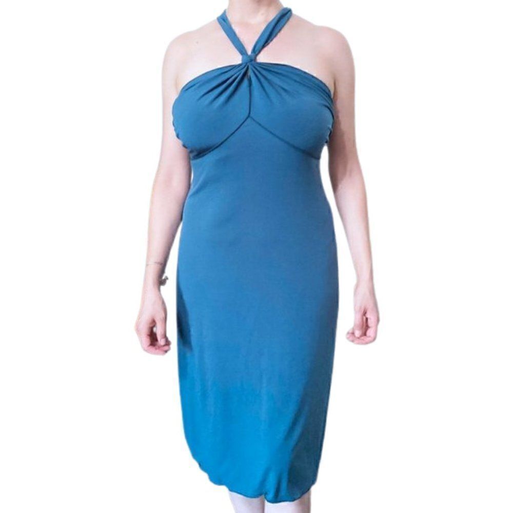 EUC Teal Knotted Front Halter Cocktail Midi Dress - Picture 8 of 14